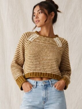 Anthropologie Moth Chunky Knit Striped Crewneck Sweater